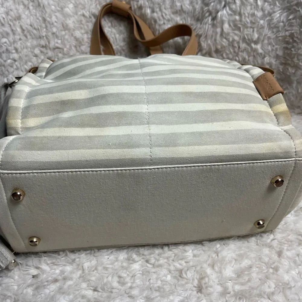 Skip Hop High line convertible Diaper Bag Beige & gray canvas tan leather straps
